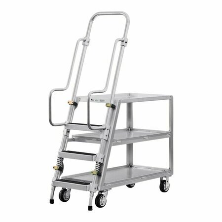 NEW AGE Aluminum Stock Picking Cart with Ladder and 3 Lipped Shelves 50061 30A50061